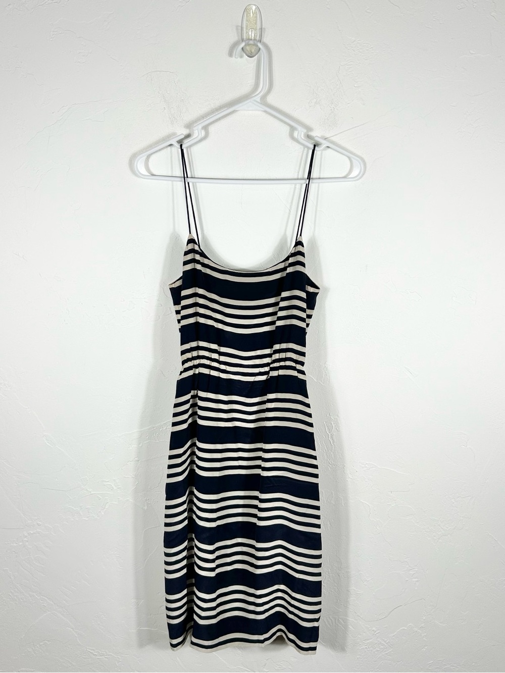 J.Crew Silk Striped Spaghetti Strap Midi Dress Navy Cream Size 0